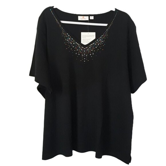 NWT Quacker Factory Embellished Cotton T-Shirt Top 3X Work Office Casual - Picture 1 of 7